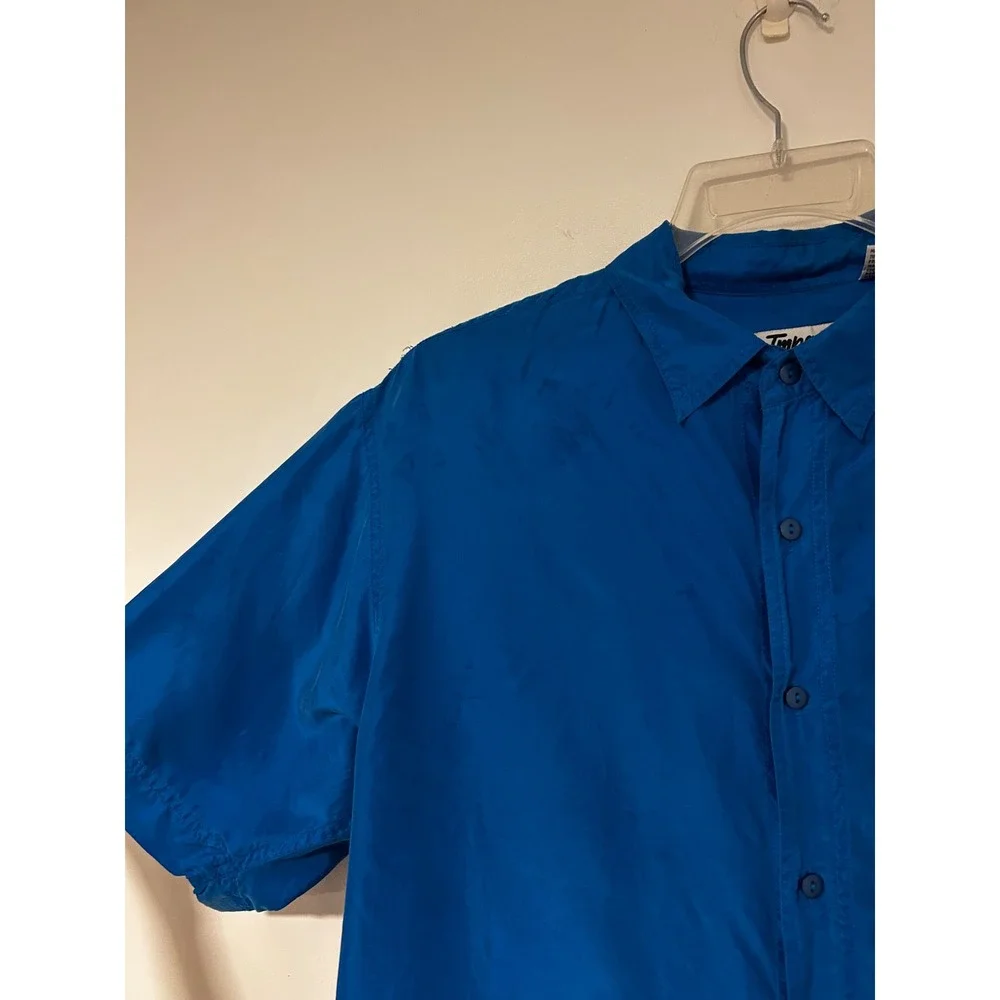 Impact Mens Vintage 100% Washable Silk Short Sleeve Button Down Shirt Blue L